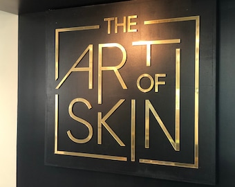 Kundenspezifisches Laser-Schnitt-Business-Logo - Schwimmende Stücke - An der Wand befestigte Logo-Stücke - Gespiegeltes Roségold-Silbergoldacryl-Logo - Statement-Stück