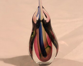 Glass Paperweight, 11" Tall, 4-1/2" Wide, 4 lbs 7 oz, Blue, Green, Pink, Clear