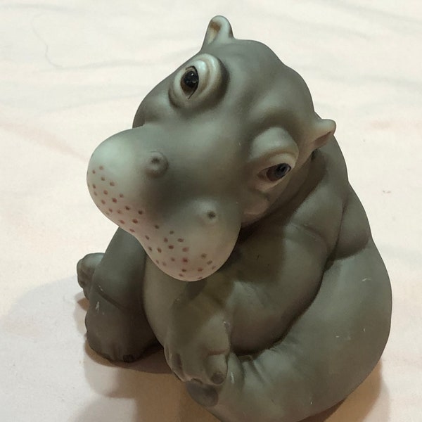 Baby Hippo Figurine, Bisque, Made in Mexico, 1990 Artaffects, 4" Tall