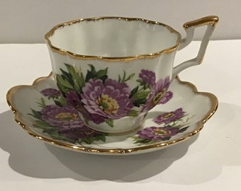 Salisbury, Eventide, Bone China Tea Cup and Saucer, Purple Floral