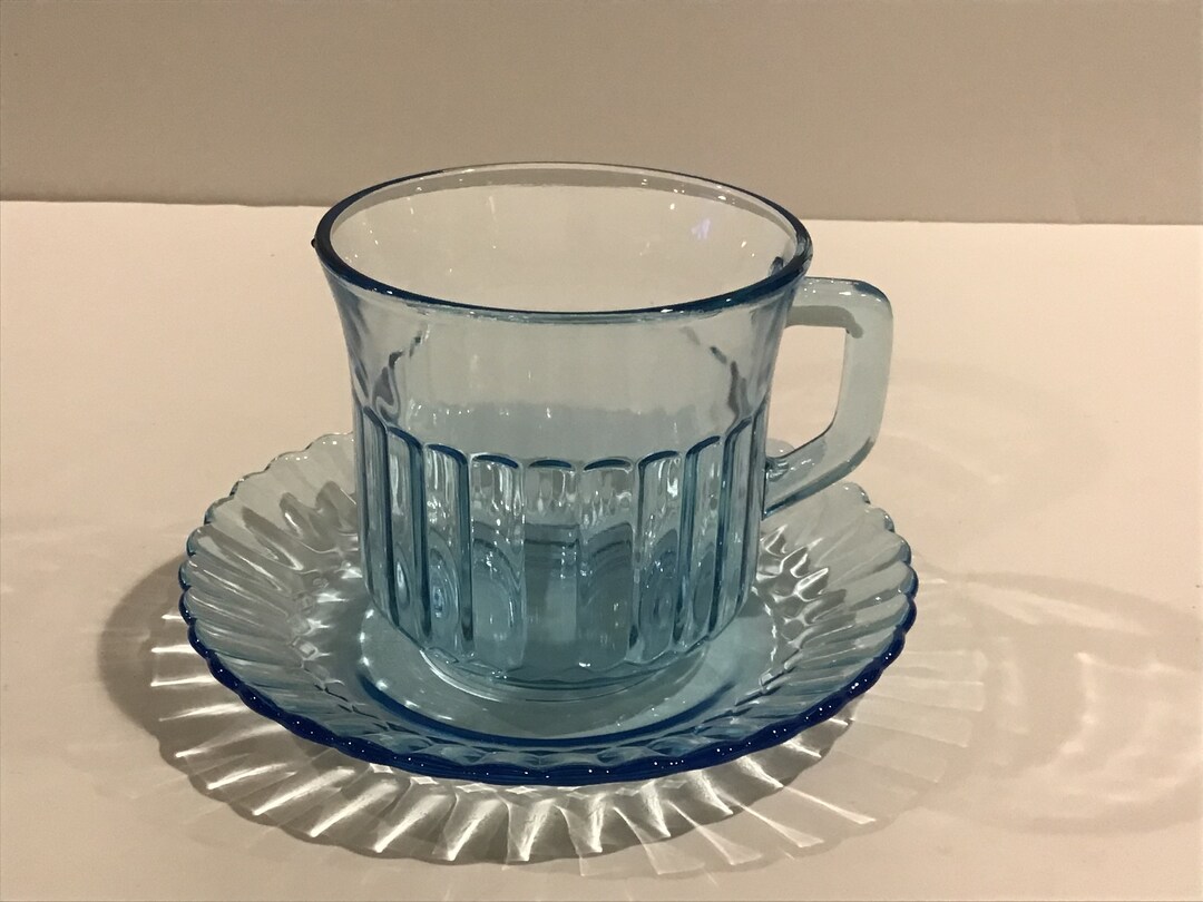 Fortecrisa Blue Glass Coffee Cup With Saucer Etsy