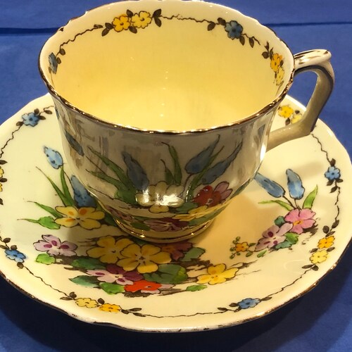 Crown Staffordshire Tea Cup and Saucer Big Bold Roses fine Etsy