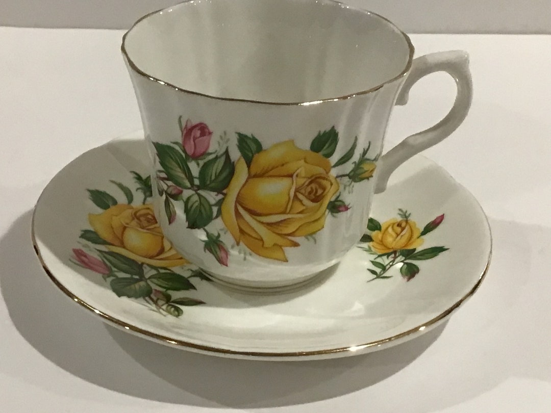 Royal Imperial Bone China Tea Cup and Saucer, Yellow Roses, Pink Rose
