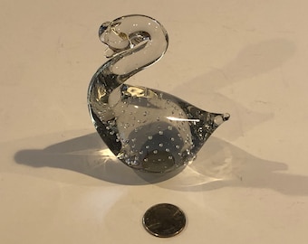 Clear Glass Swan Figurine, Controlled Bubbles in the Body of the Swan