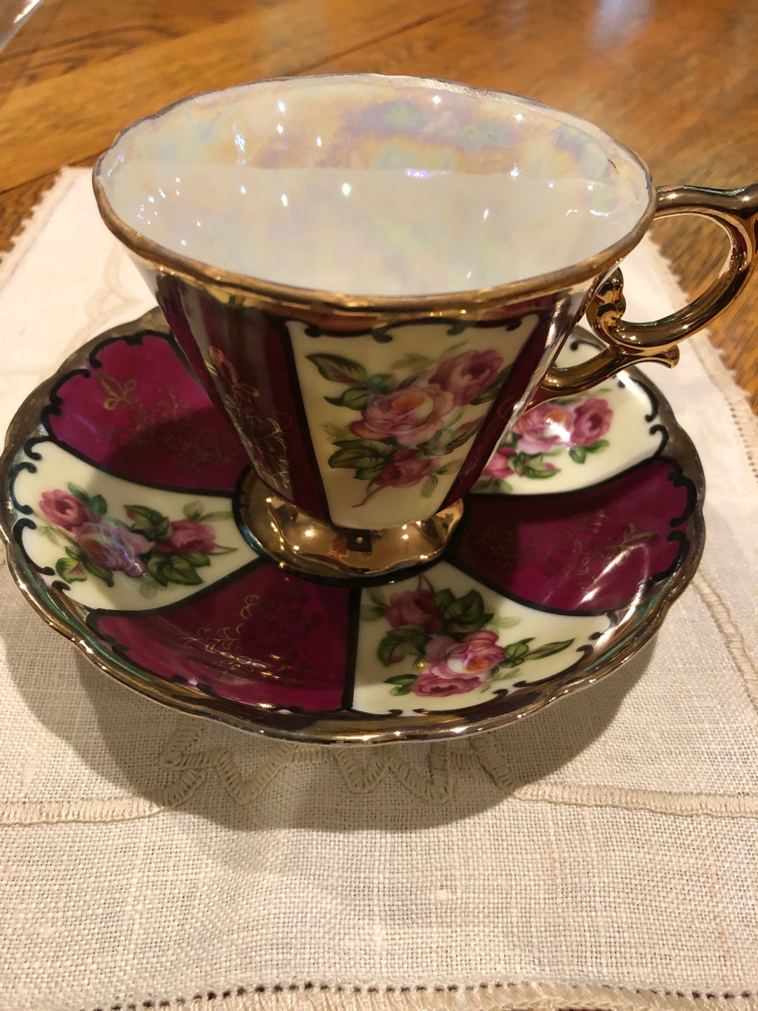 Royal Sealy China Tea Cup and Saucer. Made in Japan Burgundy Etsy Canada