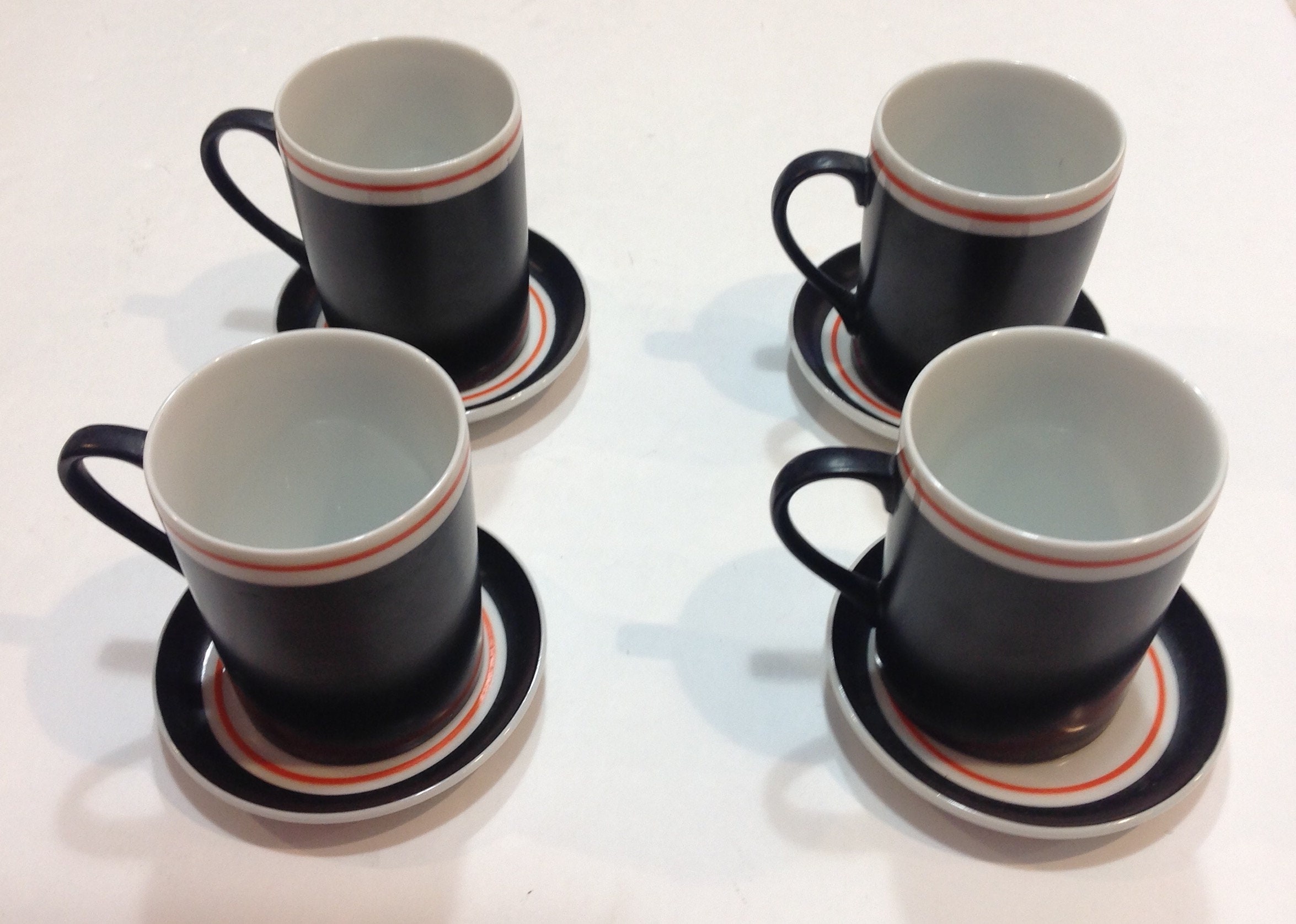 Schmid Porcelain Set of Four Demitasse Cups and Saucers Made in Japan 