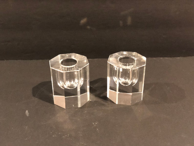 2 Across 2-14 Tall Lead Crystal Candle Holder Eight Sided