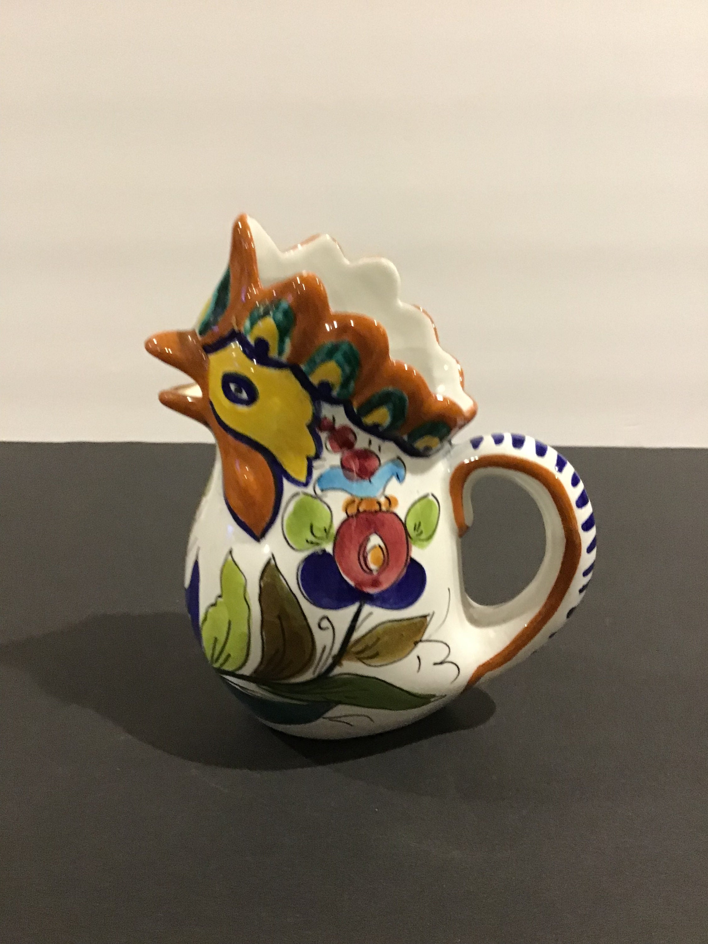 Chicken Pitcher, 12 oz cap, Hand Painted, **CHIPPED** for sale  