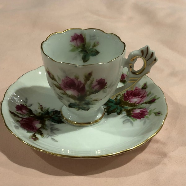 Demitasse Rossetti Antique Rose, Cup and Saucer, Made in Japan