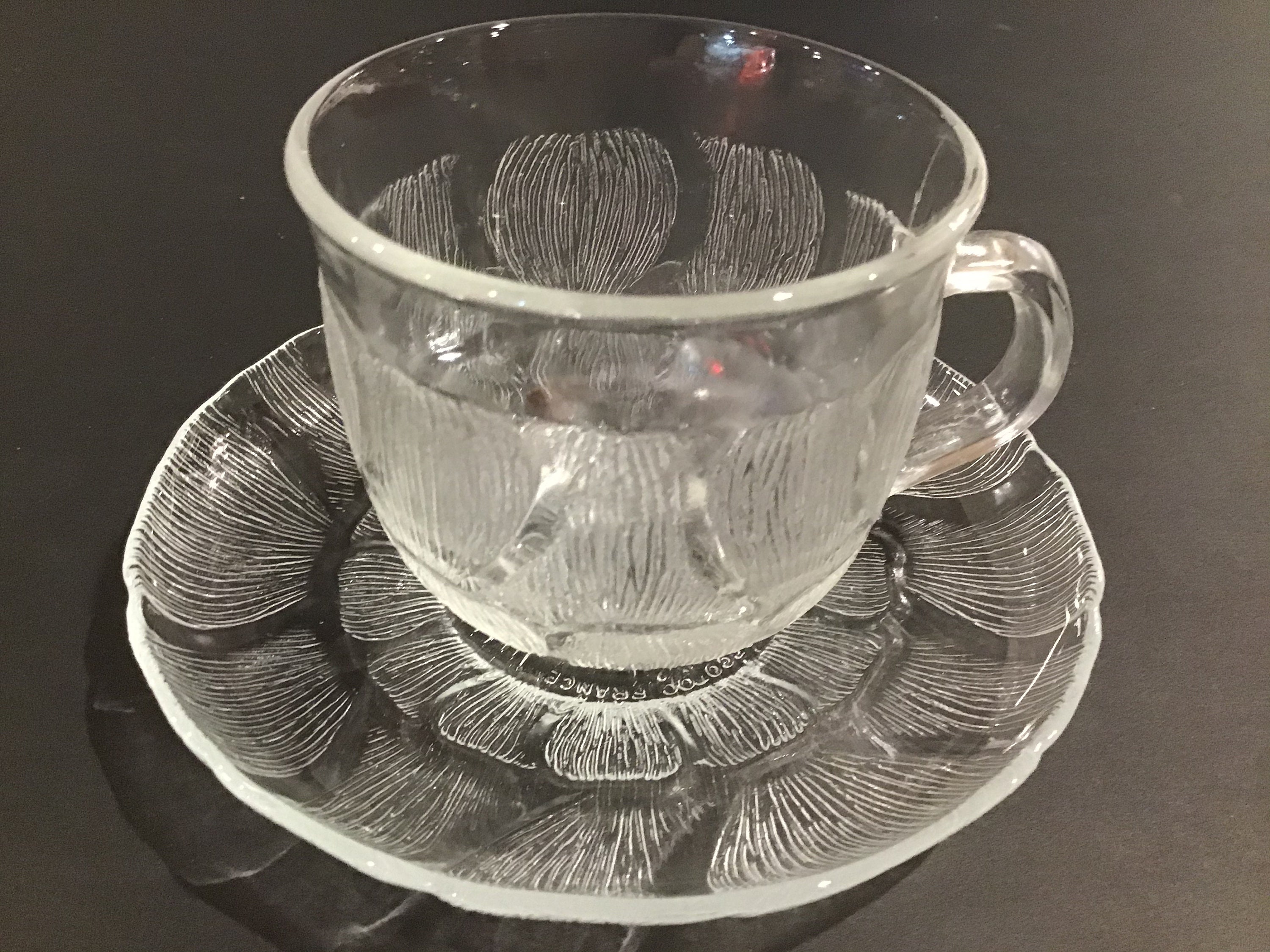 Arcoroc, France, Clear Glass, Fleur Pattern, Tea Cup and Saucer ...