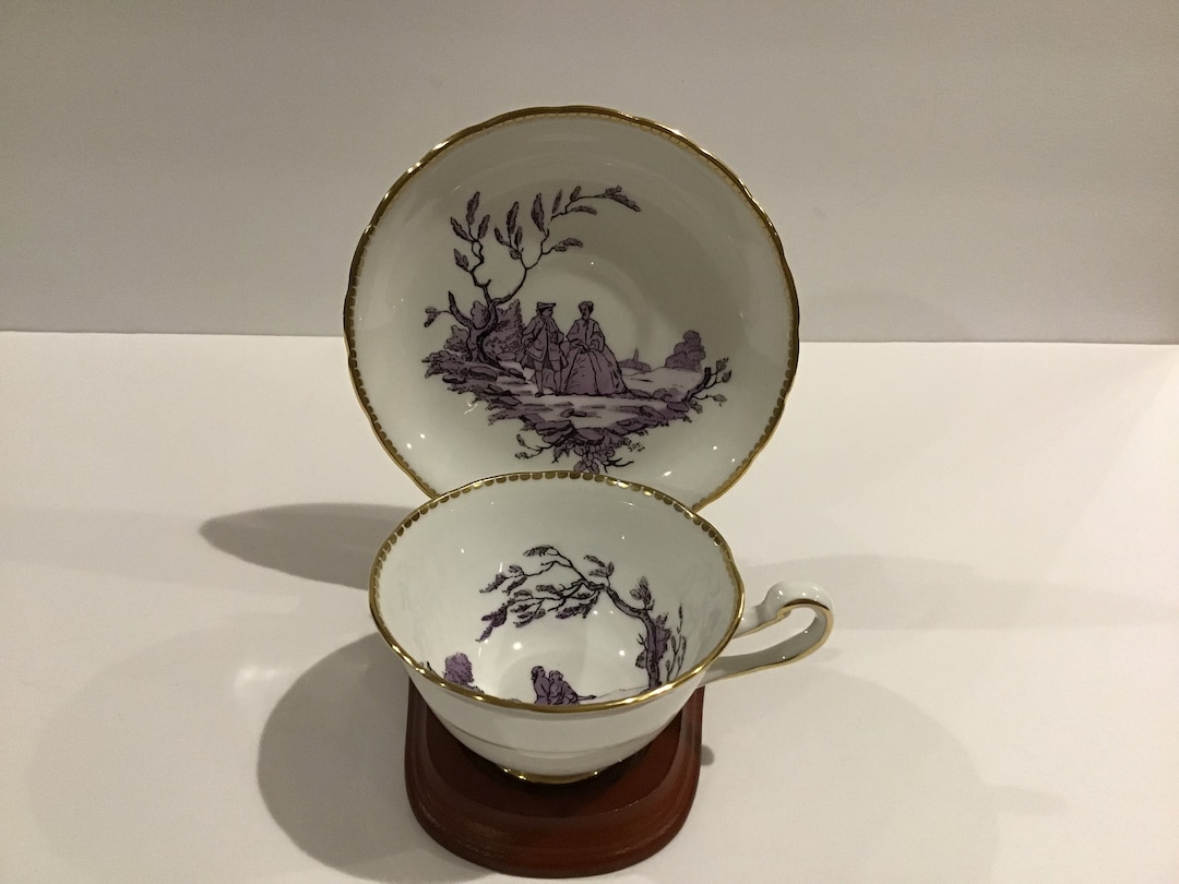 Royal Chelsea, Bone China, Tea Cup and Saucer, Courting Couple, Purple