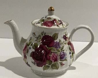 Arthur Wood & Son, 6490, 32 Oz Cap. Tea Pot, Red Roses