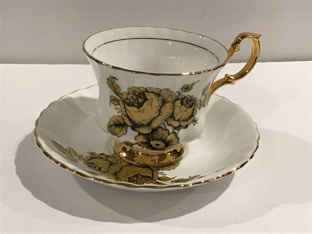 Royal Imperial Bone China Tea Cup and Saucer, Golden Roses Etsy