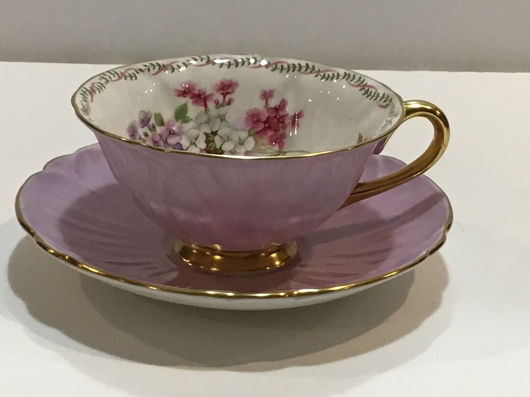 Shelley Oleander, Lavender Cup and Saucer, Stocks Pattern Inside Cup Etsy