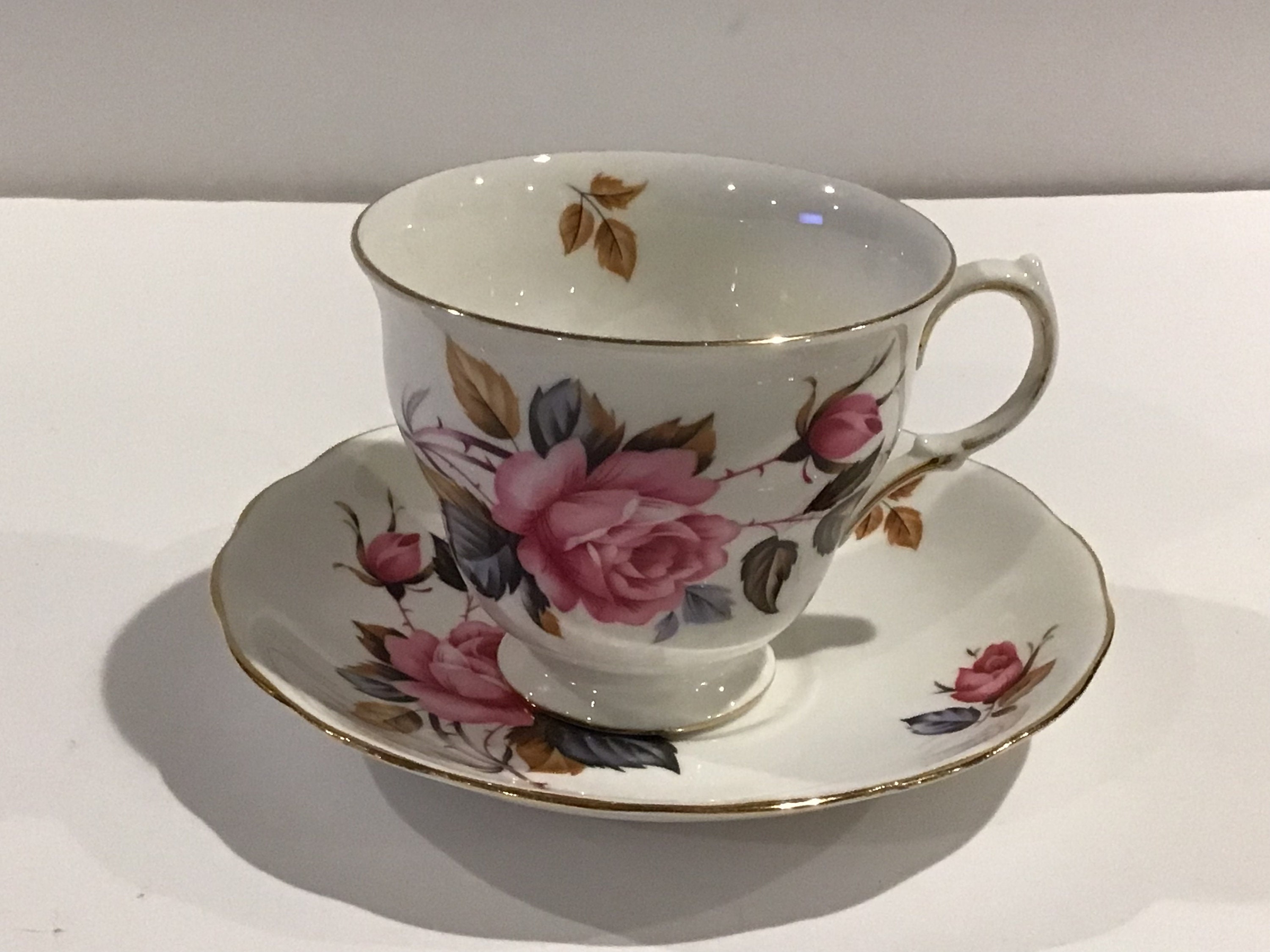 Royal Vale Bone China Tea Cup and Saucer Pink Roses Golden