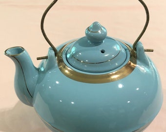 Stoneware, Teapot, Robin's Egg Blue, Wire Handle