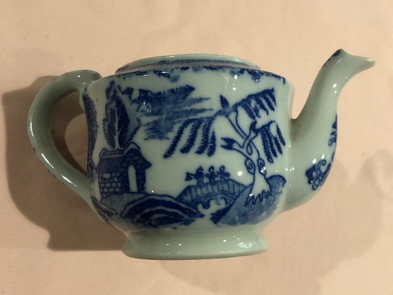 Blue and White Toy Size Tea Pot and Sugar Bowl Made in Japan