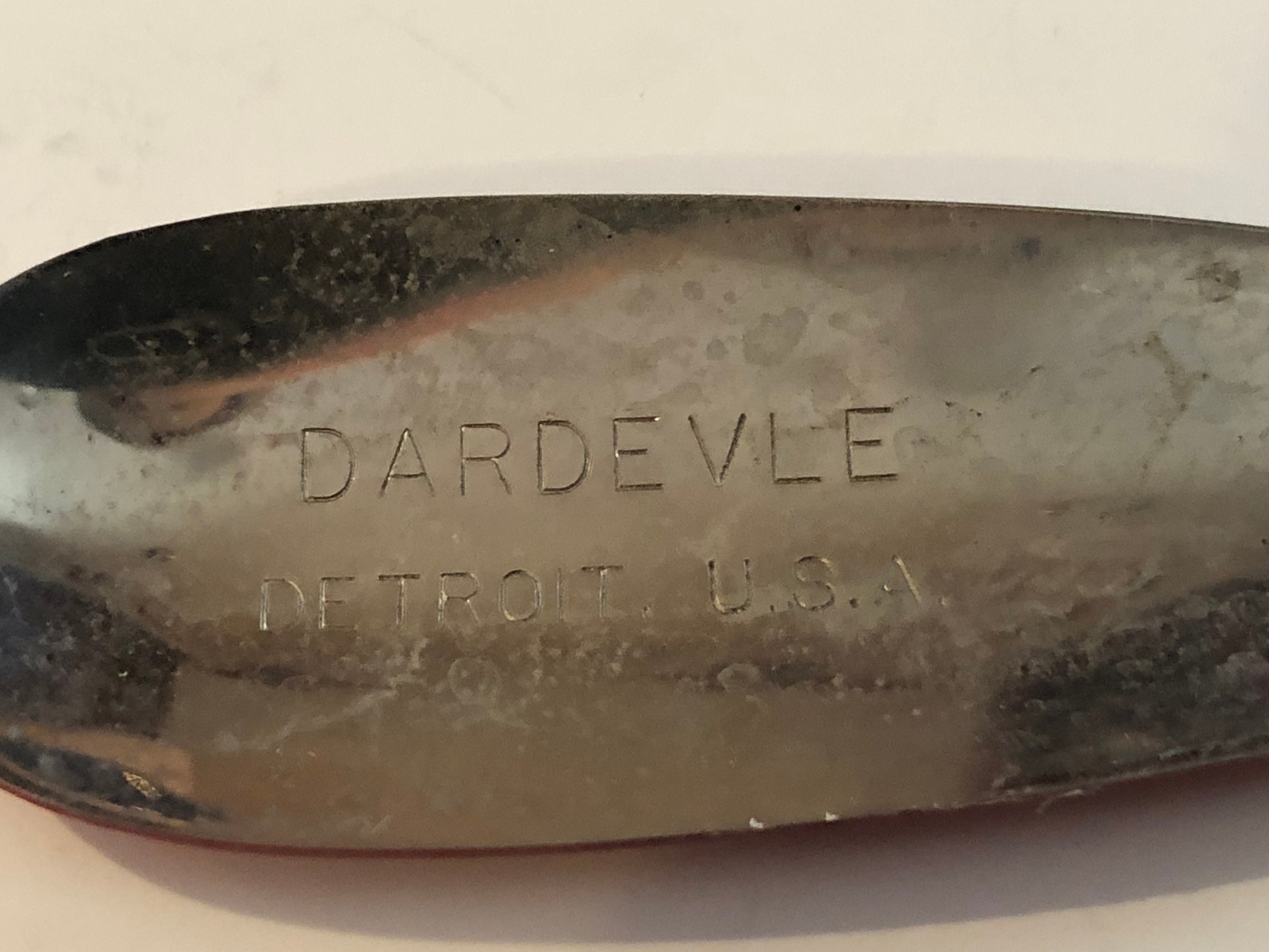 Vintage Daredevle Fishing Lure, 3-1/2 Spoon, Made in Detroit, MI