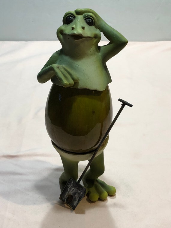 Frog Figurine, Standing With Shovel, Egg Shaped Middle -  Finland