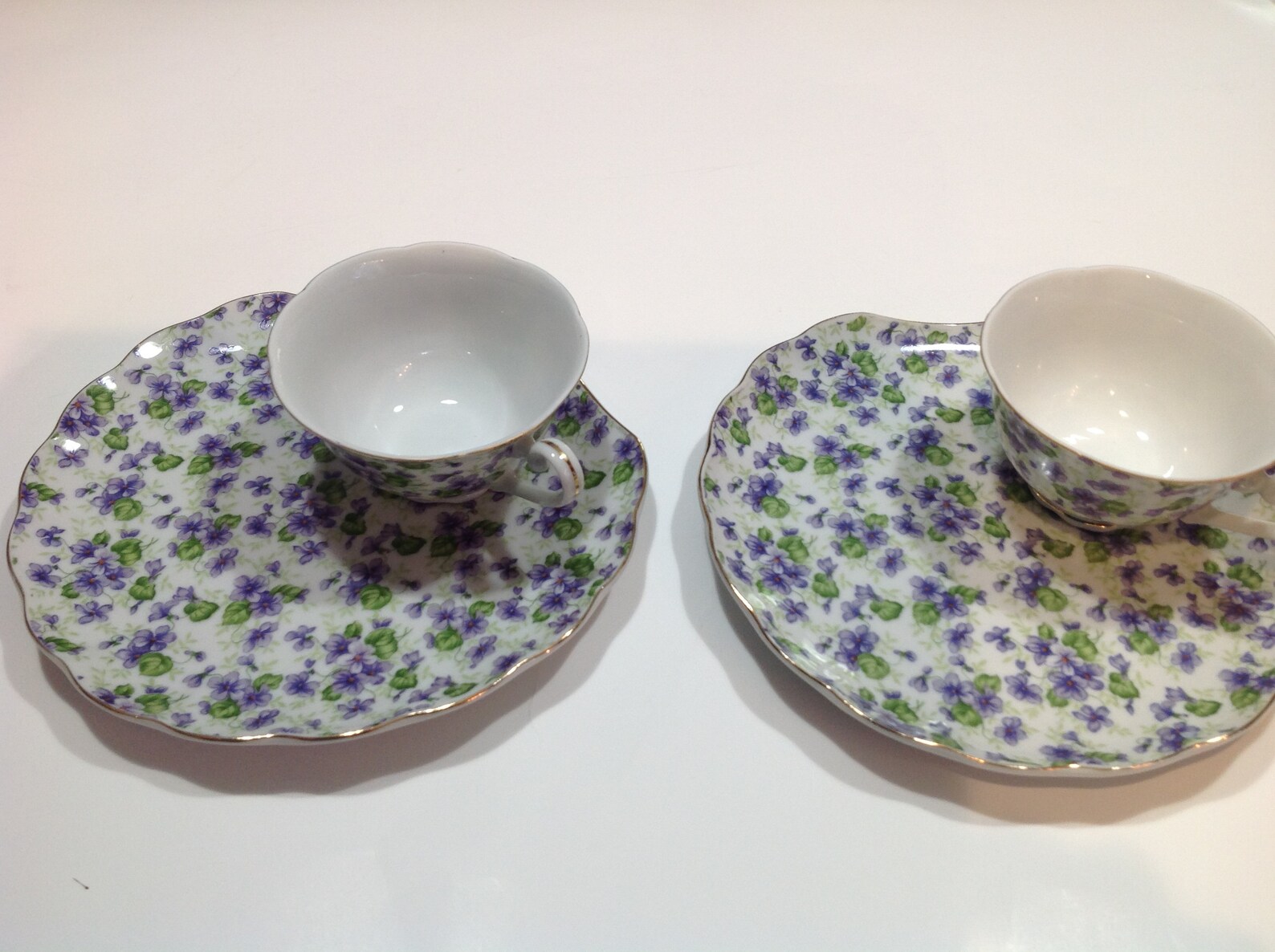 Lefton Violet Chintz Fine Bone China Tea Cup and Snack Plate Etsy