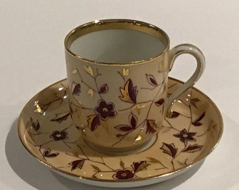 Demitasse Cup and Saucer, Unknown Maker, Gold and Dark Red Leaves and Flowers