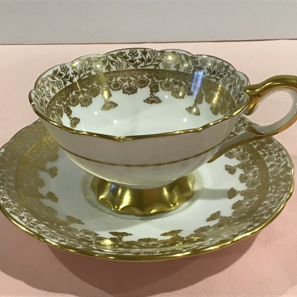 Royal Stafford, Bone China, Cup and Saucer, Gold on White