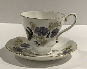 Royal Grafton, Bone China, Cup and Saucer, Black Floral