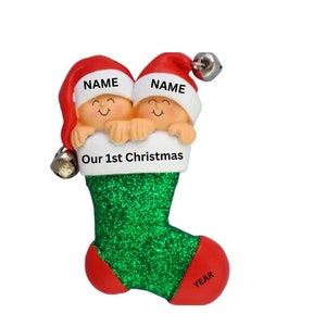 Twin Babies First Christmas Personalized Ornament // Gender Neutral // Customizable Keepsake Gift
