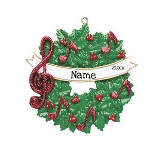 Music Wreath Christmas Ornament // Personalized Music Note Ornament // Custom Music Ornament // Music Note with Name Ornament // school play