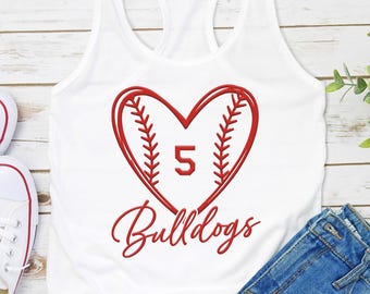 Aangepaste tanktop voor honkbal en softbal, hartvorm, reliëfprint, teamgeest, wedstrijddag