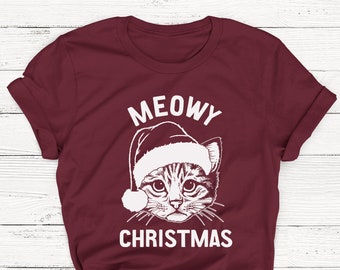 Meowy Christmas Shirt, Funny Christmas Shirt, Cute Christmas Shirt, Cat Shirt, Women's Christmas Shirt, White Elephant, Christmas