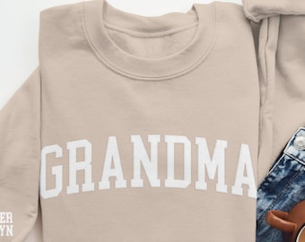 Grandma Puff Print Sweatshirt, Personalized Names on Sleeve