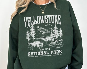 Sweat vintage du parc national de Yellowstone, pull du Montana, cadeau du parc national du Montana sweat-shirt bison cadeau de randonnée souvenir de Yellowstone - France