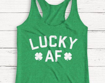 Koszulka bez rękawów Lucky AF na Dzień Świętego Patryka – irlandzka czterolistna koniczyna