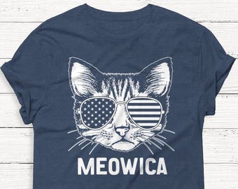 Meowica Shirt, 4th of July Shirt, USA Shirt, America, Cat, Funny Pet Shirt, Funny Graphic Tee, Merica, Summer Shirt, Women&#39;s Shirt
