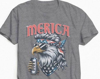 Merica Bald Eagle Graphic Tee, Patriotic, Americana, Beer, Freedom, Fourth July, Unisex Soft Cotton Apparel, 4th of July USA Tee