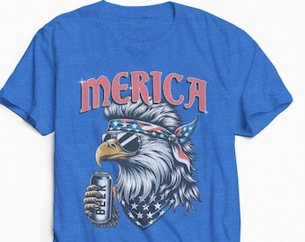 Camiseta divertida con estampado de águila y salmonete del 4 de julio, camiseta patriótica de EE. UU.