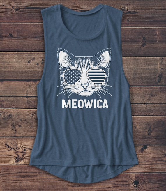 Meowica Shirt 4th of July Shirt USA Shirt America Cat Animals Pets Independence Muscle Tank Top Patriotic Graphic Tees Etsy