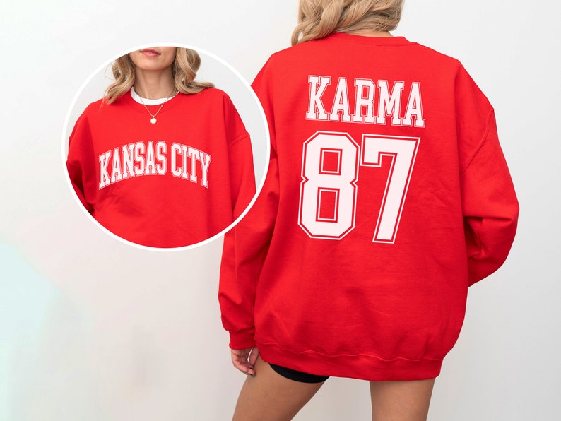 Karma Sweatshirt, Kansas City Sweatshirt, Karma Is the Guy, Sports Sweatshirt, Pullover Sweatshirt, Oversized Sweatshirt RED