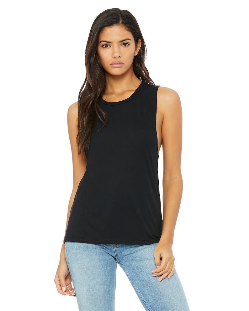 May include: A black sleeveless tank top with a relaxed fit. The tank top is made of a soft, comfortable fabric.
