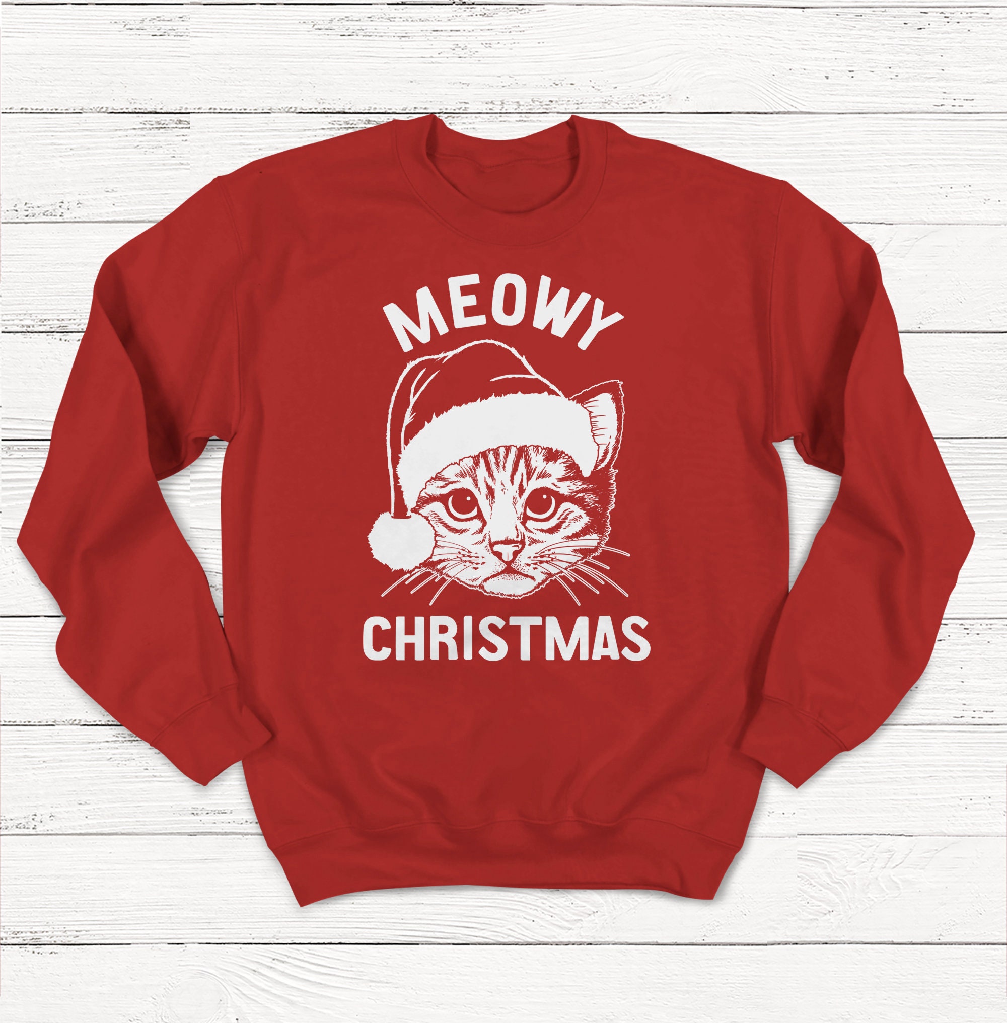 Meowy Christmas Sweatshirt Christmas Sweater Funny Christmas Etsy