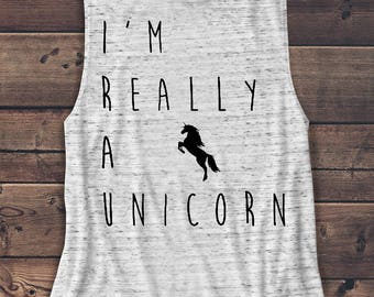 Camiseta sin mangas con estampado de unicornio - Camiseta holgada con escote redondo para mujer