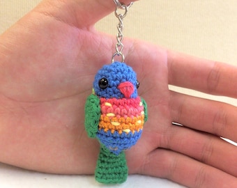 Miniature Crochet Rainbow Lorikeet Keychain: Amigurumi Australian Bird Charm, Handmade To Order