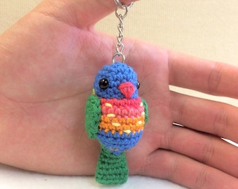 Miniature Amigurumi Crochet Rainbow Lorikeet Keyring, Keychain, Bag Charm, Australian Gift, Birthday Gift, Australian Birds, MADE To ORDER