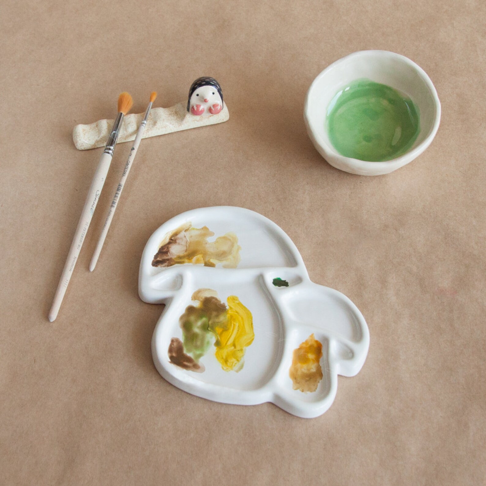 Ceramic Paints Set Mix Palette and brush rest Watercolor Etsy