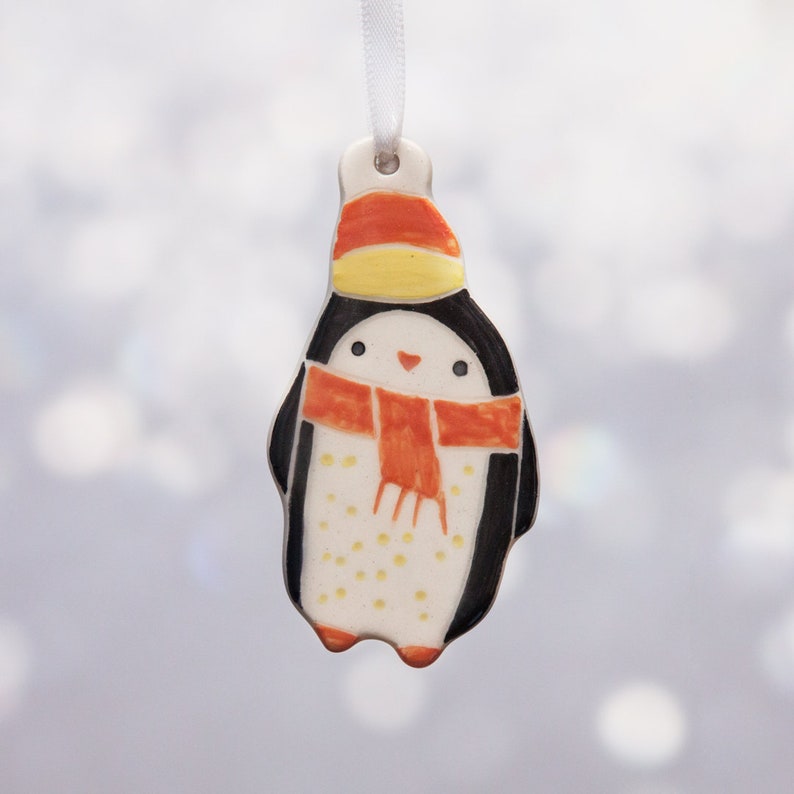 Ceramic Penguin Christmas ornament color winter ornaments Etsy