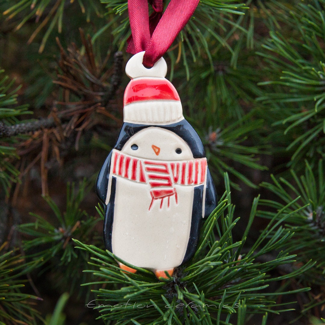 Ceramic Penguin Christmas ornament color winter ornaments Etsy