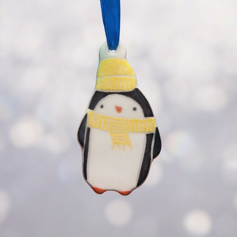 Ceramic Penguin Christmas ornament color winter ornaments Etsy