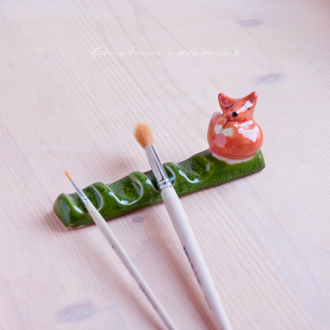 Paint brush rest ceramics with lazy fox. Unique brush holder. Etsy