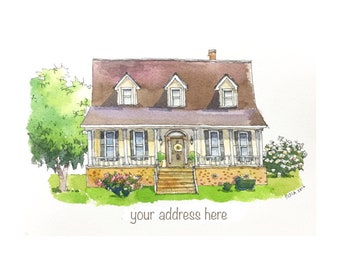 Custom house portrait, Christmas gift, hand painted home portrait, paper anniversary, realtor gifts, watercolor house portrait